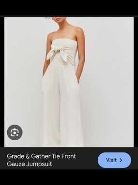 Grade & Gather Tie-Front Strapless Jumpsuit in Ivory/white